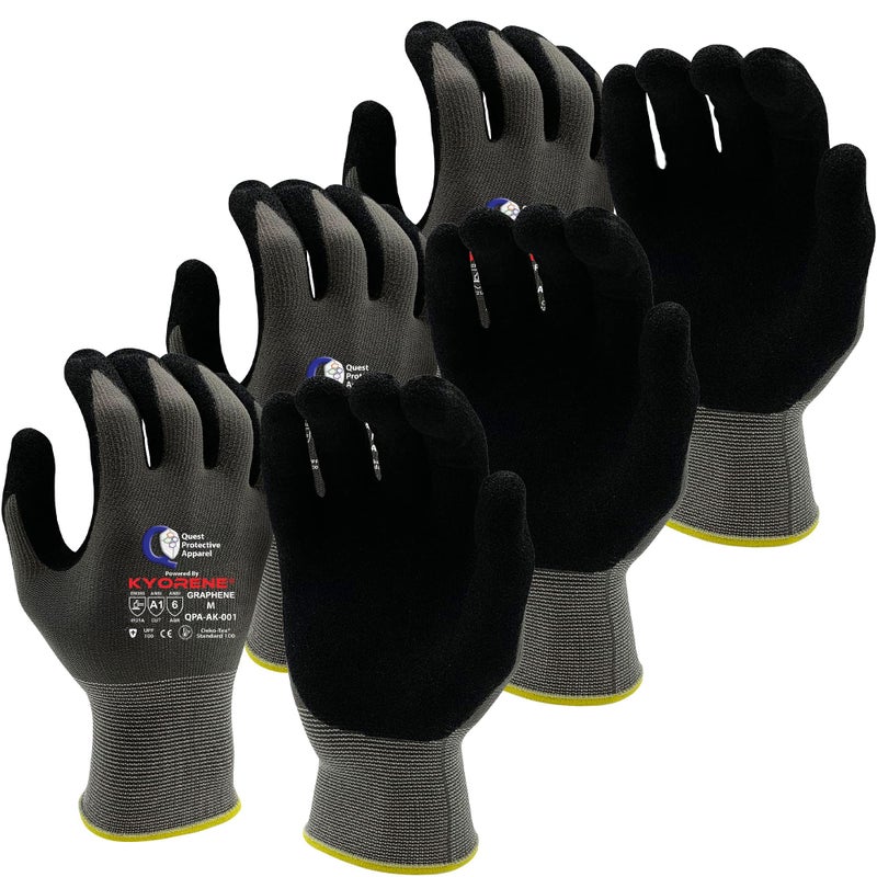 Quest Protective Apparel Cut and Puncture Resistant Work Gloves â€“ Lightweight Durable Graphene Safety Gloves - Construction, DIY, Kitchen and Mechanical Use for Men and Women - Medium, Pack of 3 Pairs - Image 1